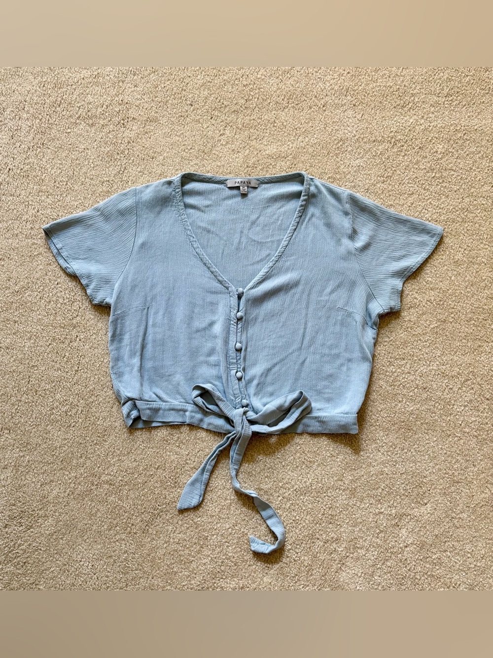Papaya Blue Button Front Short Sleeve Top
